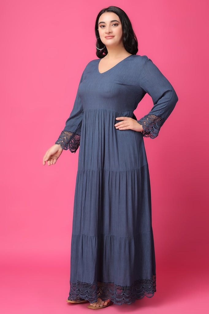 Model wearing Viscose Crepe Maxi Dress with Pattern type: Solid-35