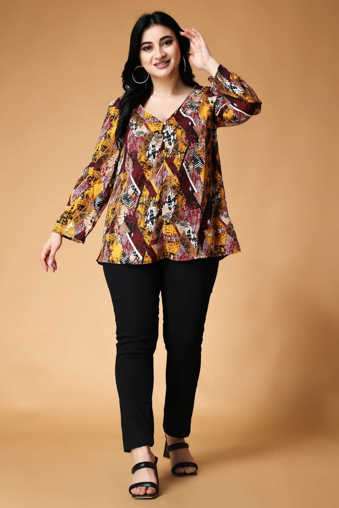 Model wearing Poly Crepe Top with Pattern type: Abstract-11