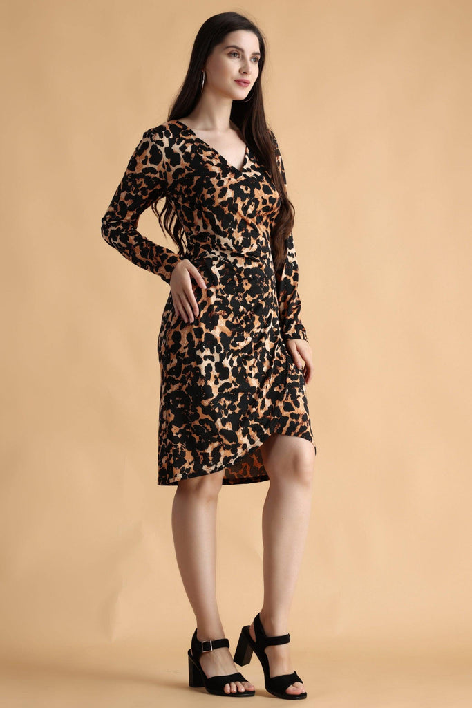 Model wearing Poly Lycra Mini Dress with Pattern type: Animal-5
