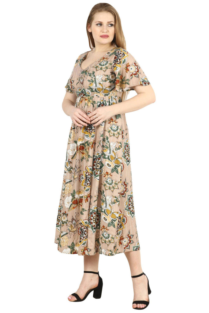 Model wearing Rayon Maxi Dress with Pattern type: Ethnic-1