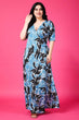 Black & Blue Strokes Printed Tie Around Dress