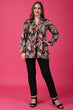 Black & Red Floral Printed Centre Pleated Top