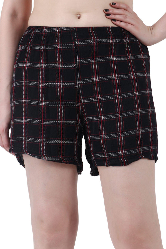 Model wearing Rayon Shorts with Pattern type: Checked-1