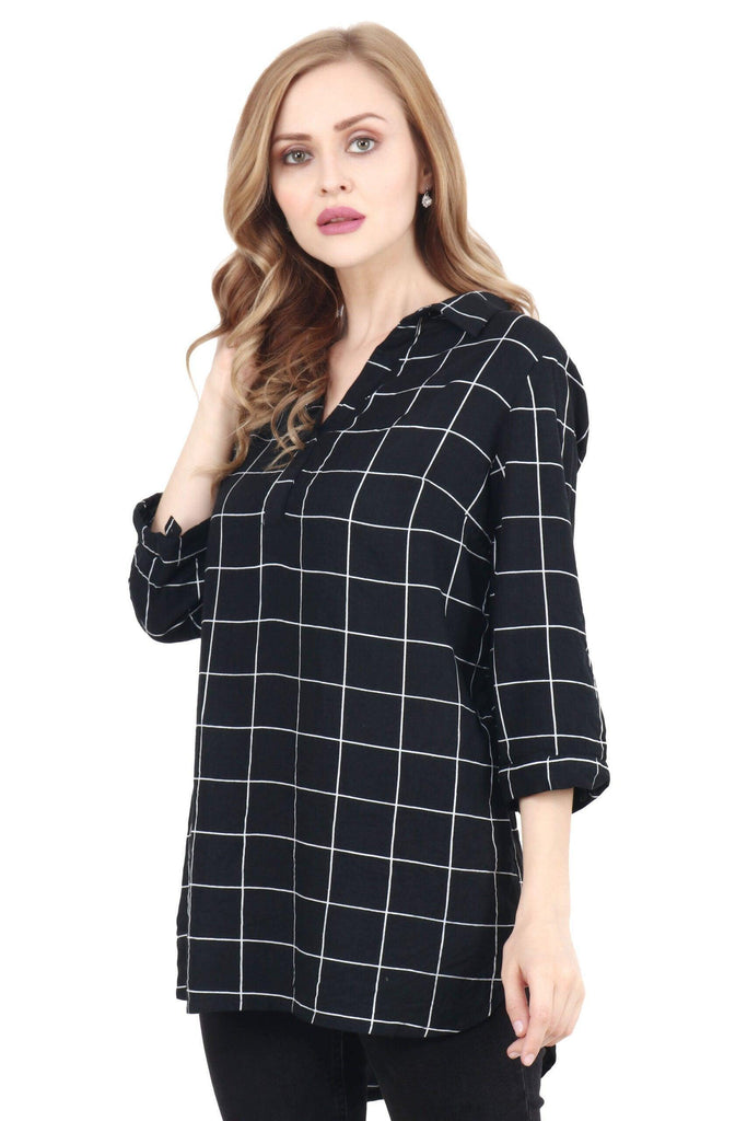 Model wearing Rayon Tunic with Pattern type: Checked-2