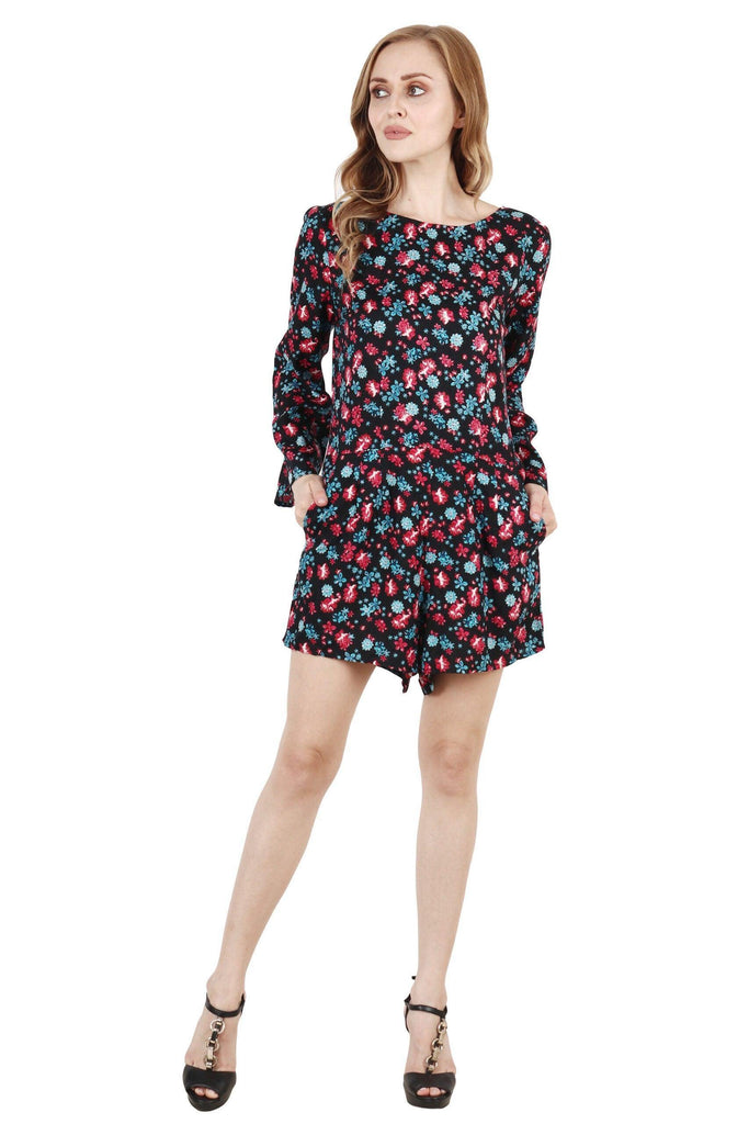 Model wearing Rayon Playsuit with Pattern type: Floral-1