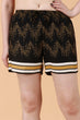 Black Geometric Printed Shorts with Yellow Stripes