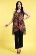 Black Multicolored Leaves Printed High Low Kurti