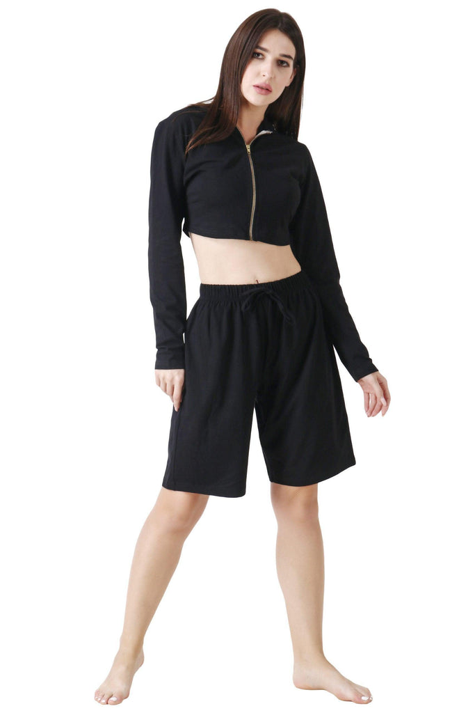 Model wearing Cotton Lycra Co-ord Set with Pattern type: Solid-1