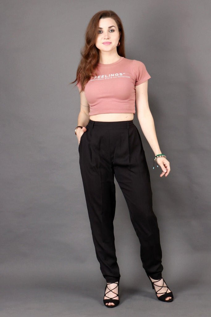 Model wearing Poly Crepe Trousers with Pattern type: Solid-7