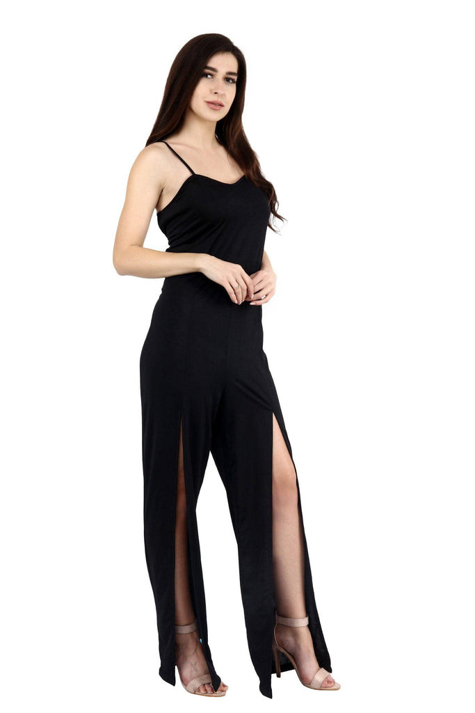 Model wearing Viscose Lycra Jumpsuit with Pattern type: Solid-4