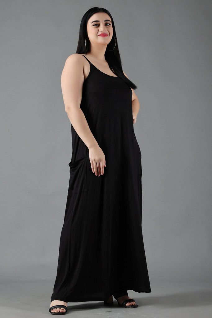 Model wearing Viscose Lycra Maxi Dress with Pattern type: Solid-6
