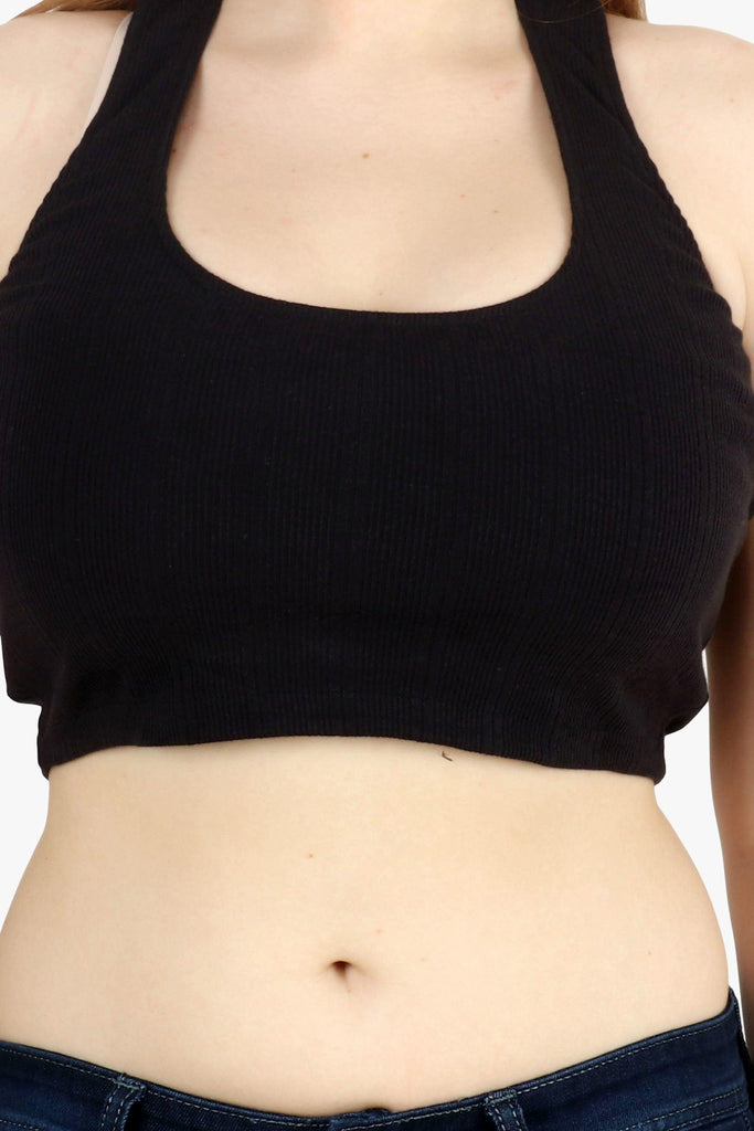 Model wearing Cotton Crop Top with Pattern type: Solid-3