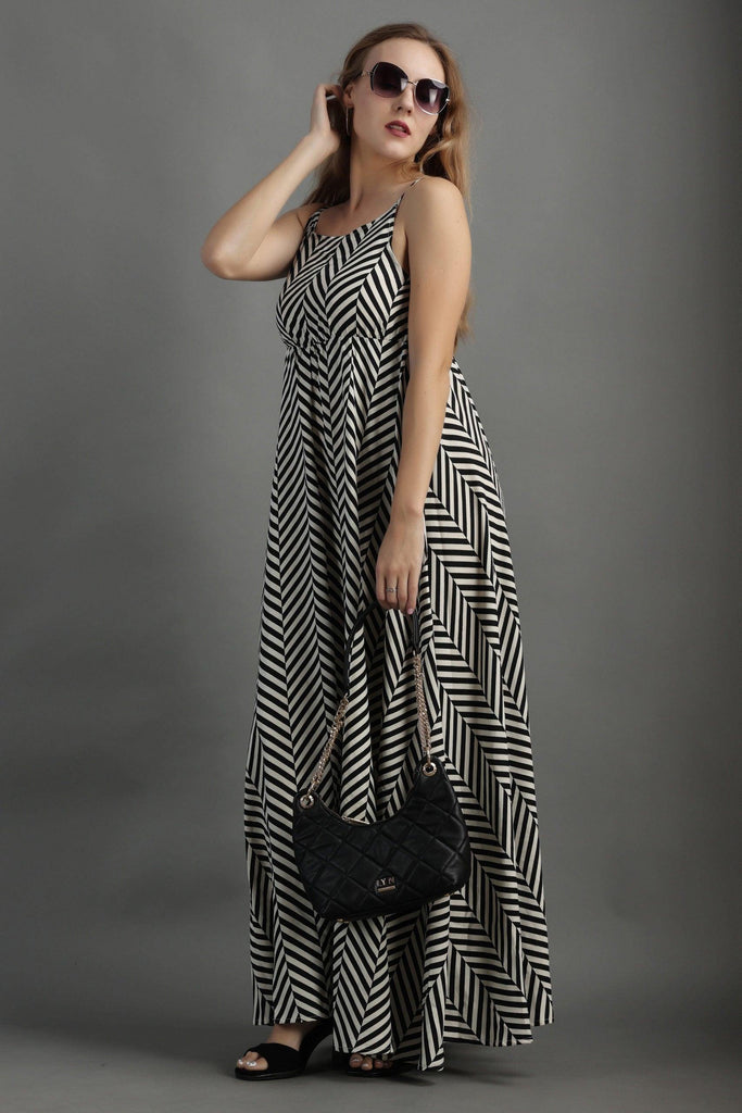 Model wearing Poly Crepe Maxi Dress with Pattern type: Zebra-2