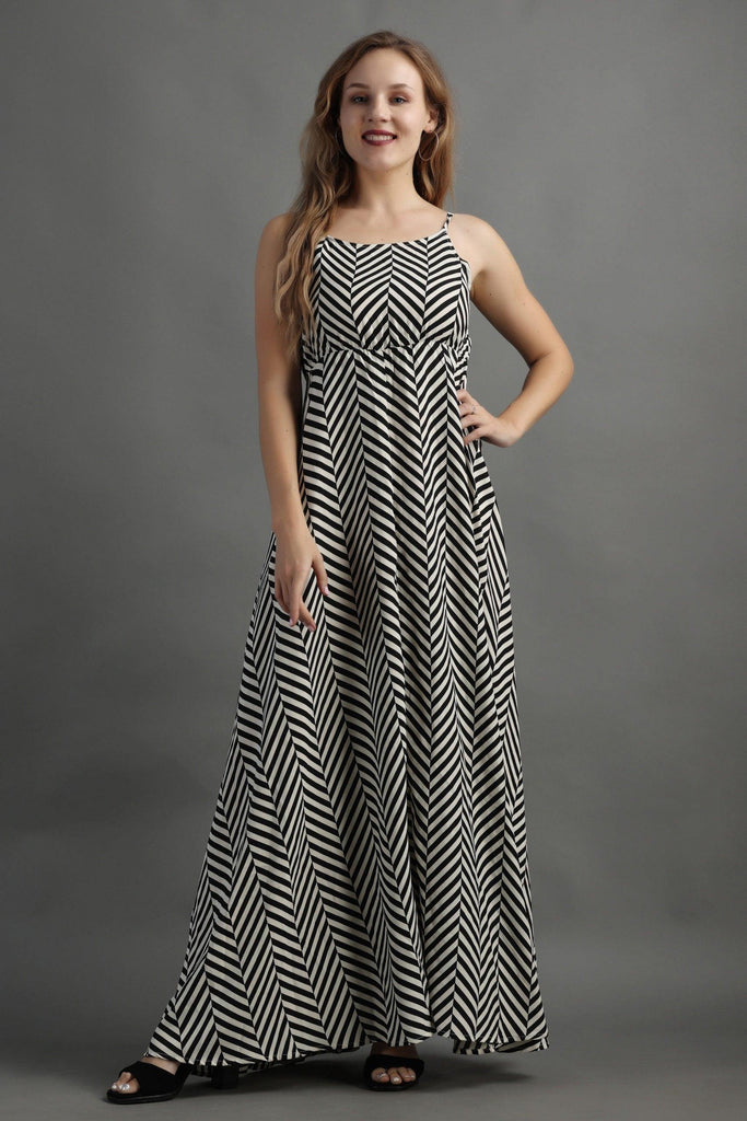 Model wearing Poly Crepe Maxi Dress with Pattern type: Zebra-7