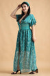 Blue Floral Dobby Printed Long Shrug with Lace Patch