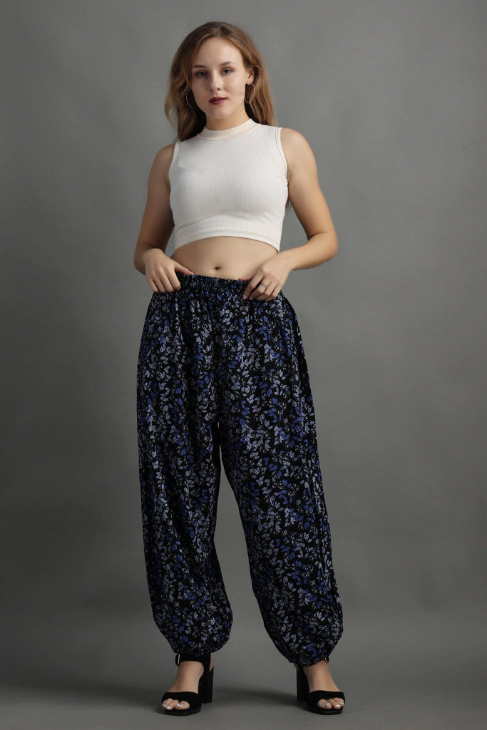 Model wearing Rayon Harem Pants with Pattern type: Floral-1