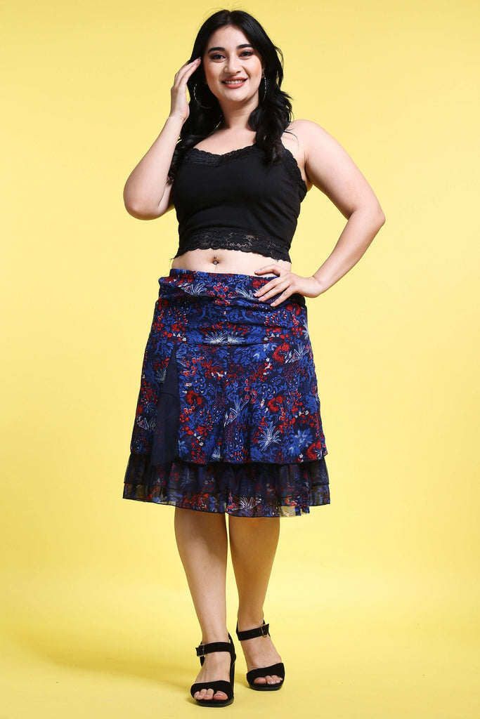 Model wearing Polyster Georgette Midi Skirt with Pattern type: Floral-1