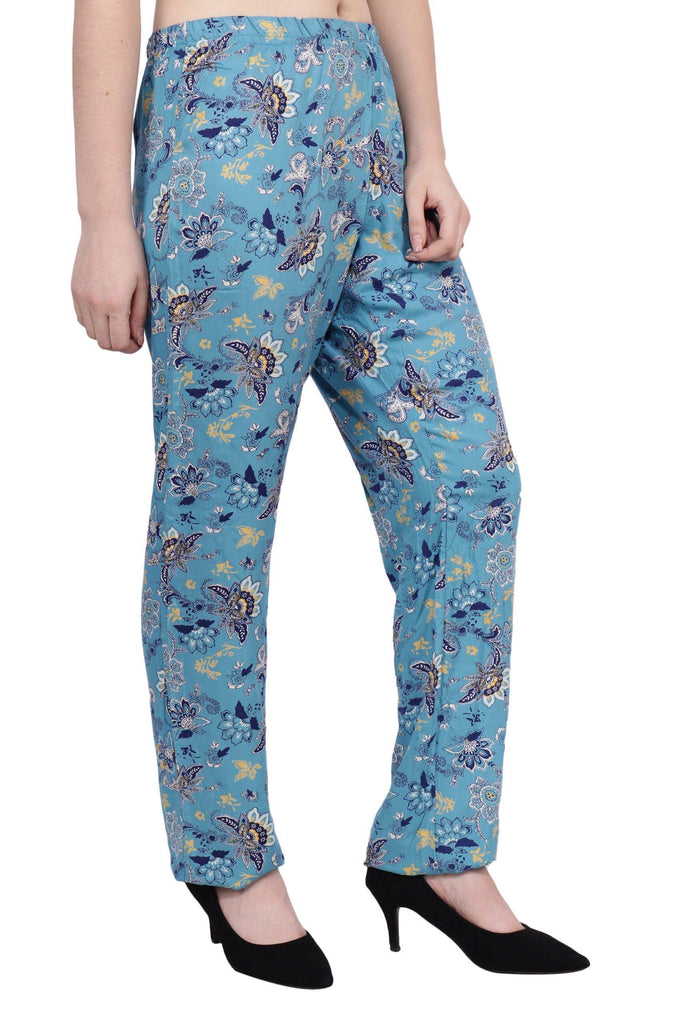 Model wearing Viscose Trousers with Pattern type: Floral-5