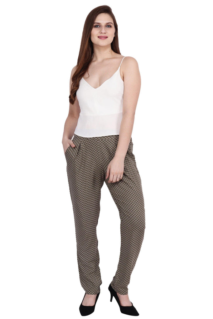 Model wearing Viscose Trousers with Pattern type: Floral-7