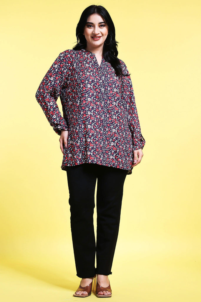 Model wearing Rayon Tunic with Pattern type: Floral-1
