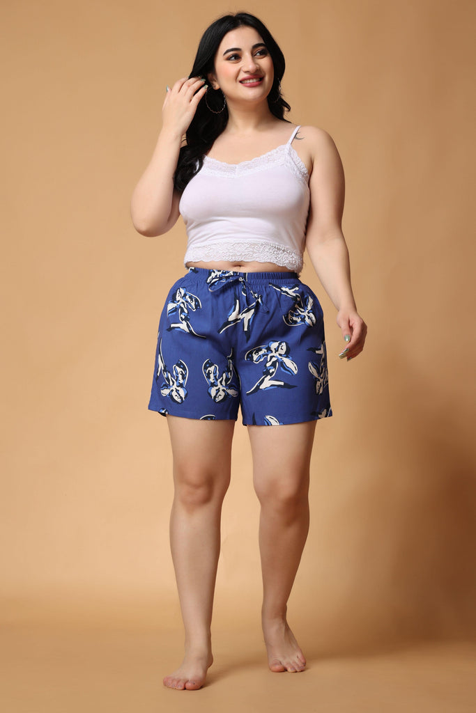 Model wearing Rayon Shorts with Pattern type: Sparrow-1