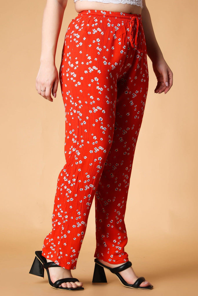 Model wearing Viscose Crepe Pyjamas with Pattern type: Floral-4