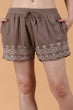 Brown Solid Shorts with Printed Border