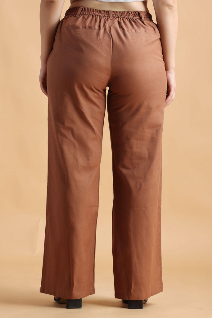 Model wearing Cotton Blended Trouser with Pattern type: Solid-2