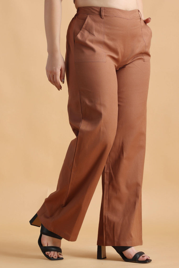 Model wearing Cotton Blended Trouser with Pattern type: Solid-5