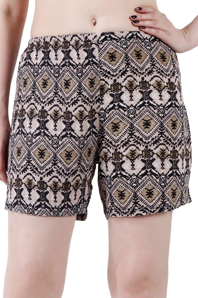 Model wearing Rayon Shorts with Pattern type: Geometric-1