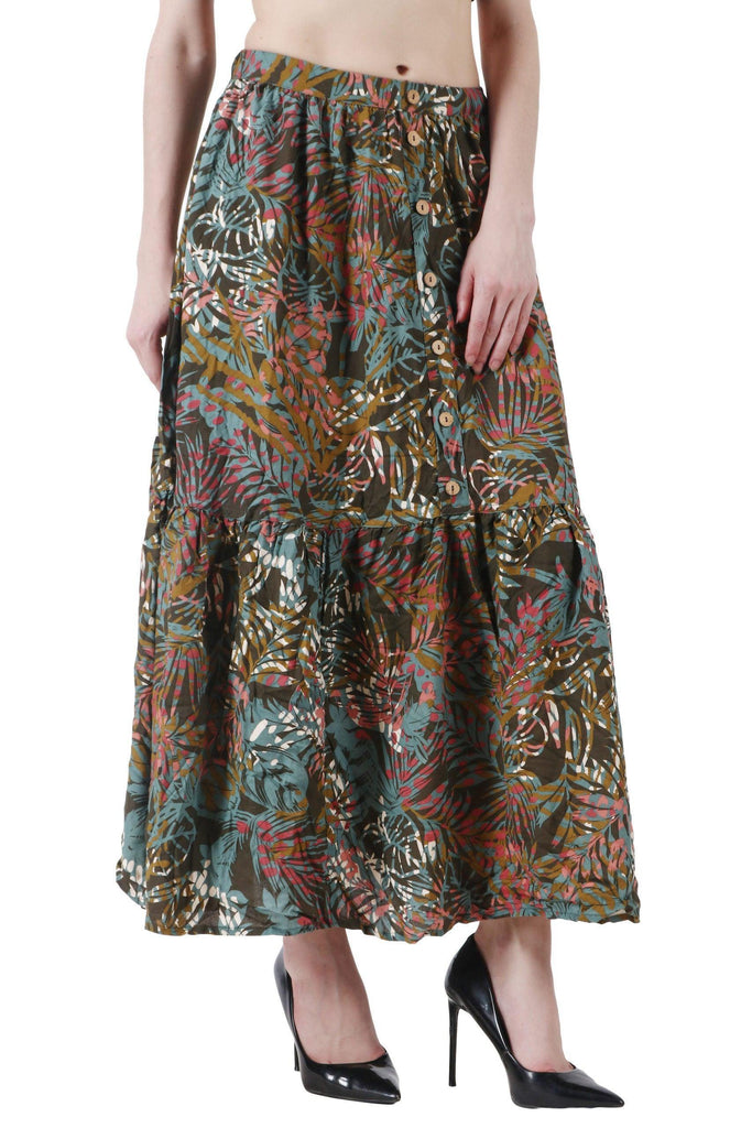 Model wearing Rayon Maxi Skirt with Pattern type: Floral-1