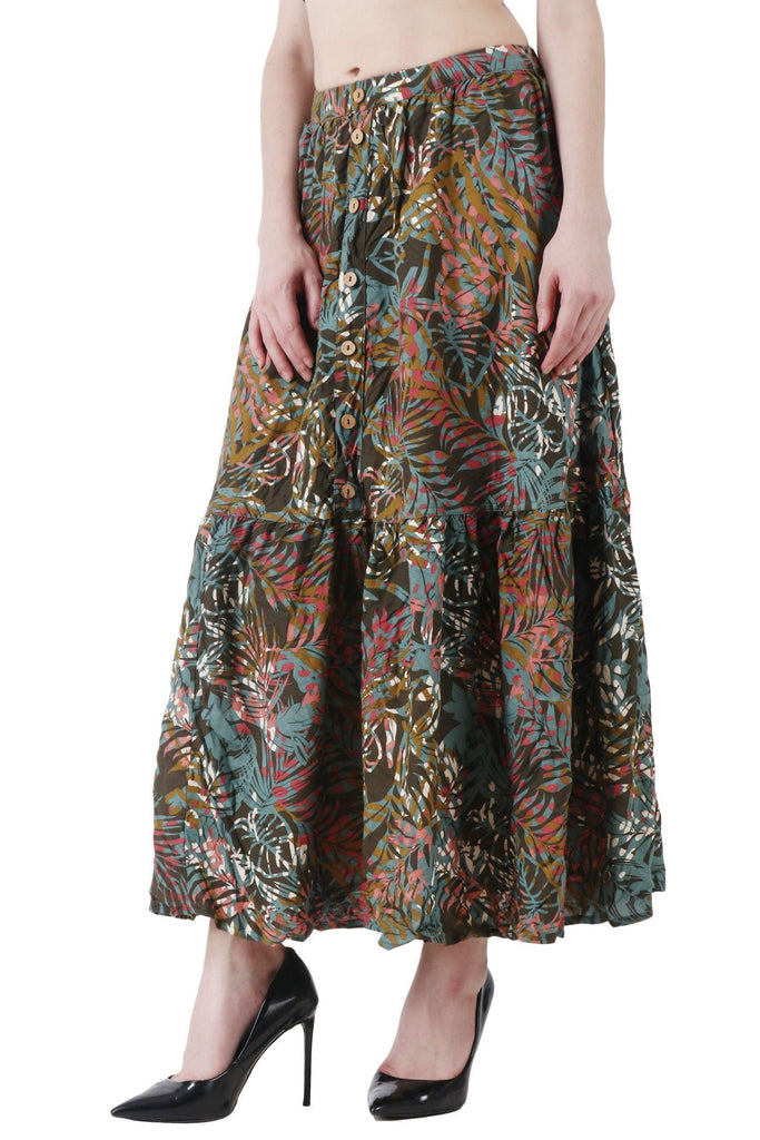 Model wearing Rayon Maxi Skirt with Pattern type: Floral-4