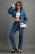 Denim Cropped Jacket with Pants Set