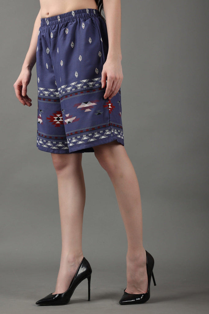 Model wearing Rayon Shorts with Pattern type: Ethnic-6