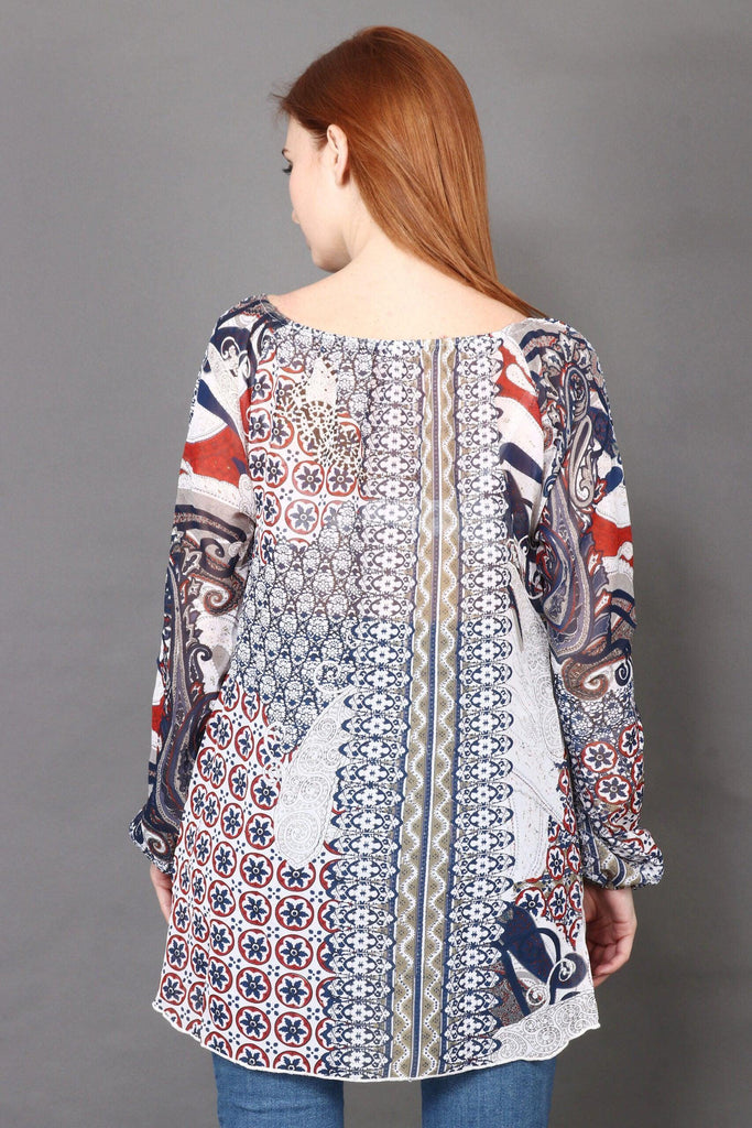 Model wearing Polyster Georgette Long Top with Pattern type: Ethnic-6