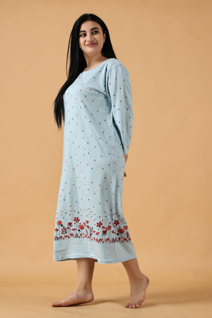 Model wearing Cotton Midi Night Dress with Pattern type: Floral -2