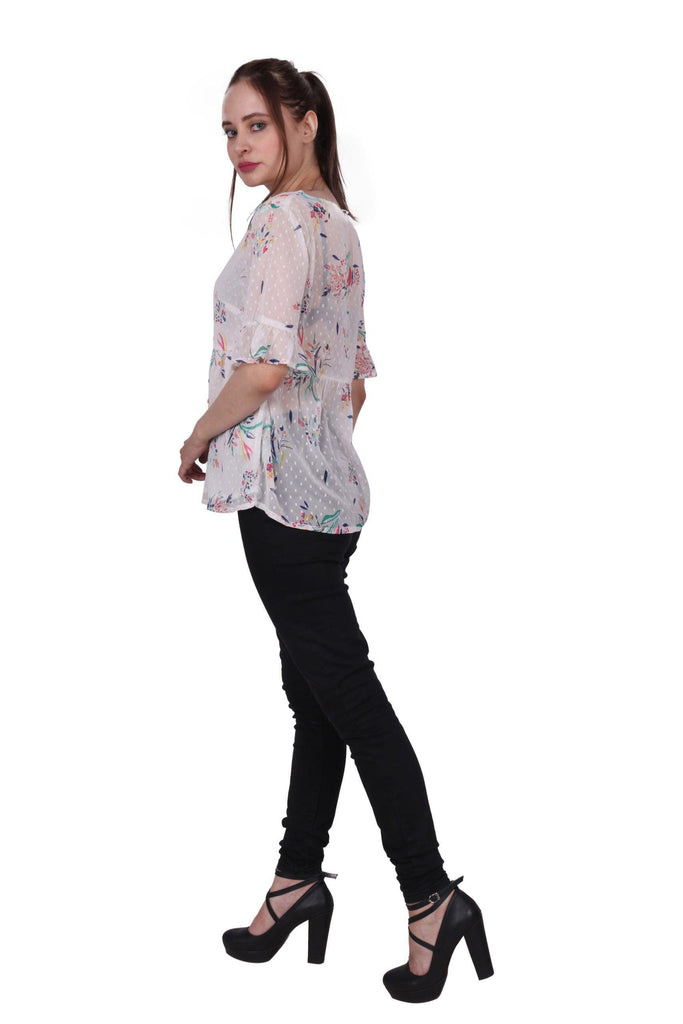 Model wearing Polyster Chiffon Top with Pattern type: Floral-16