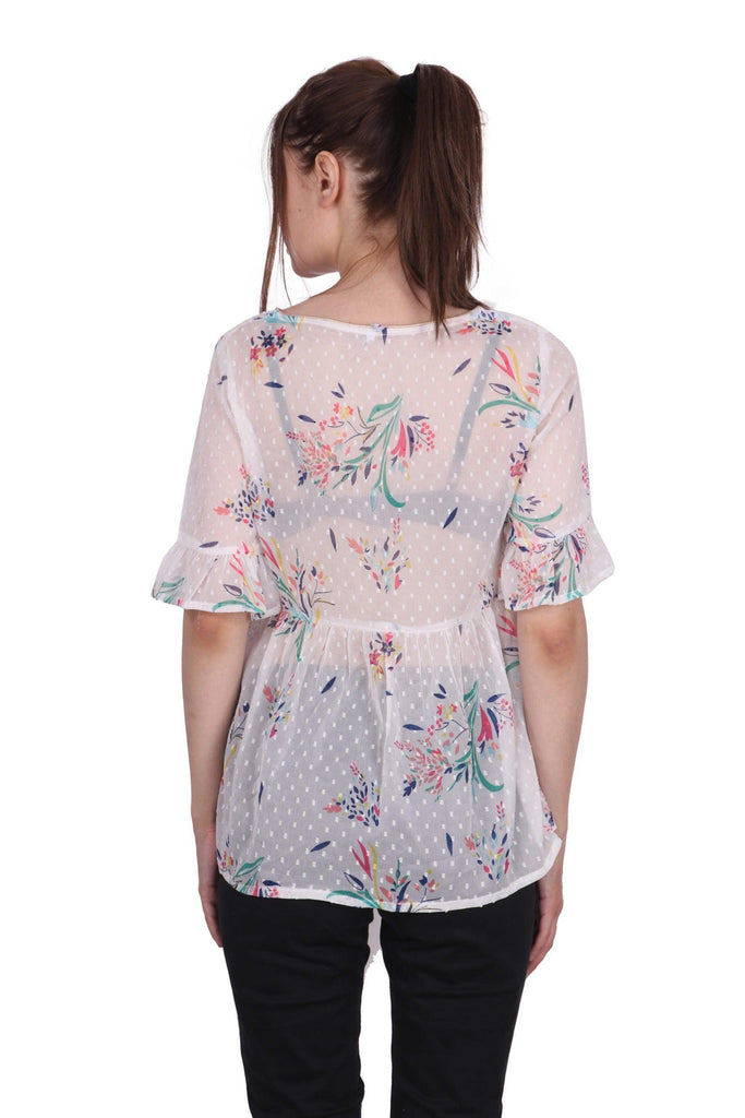 Model wearing Polyster Chiffon Top with Pattern type: Floral-20