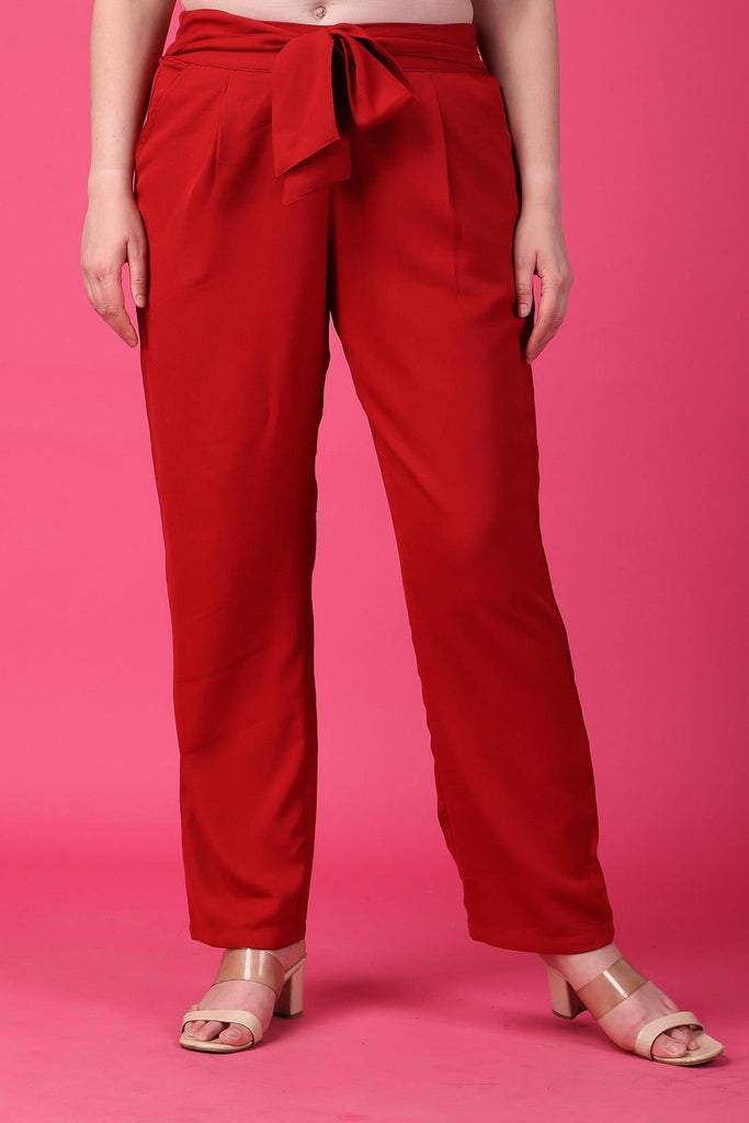 Model wearing Polyester Pant with Pattern type: Solid-1