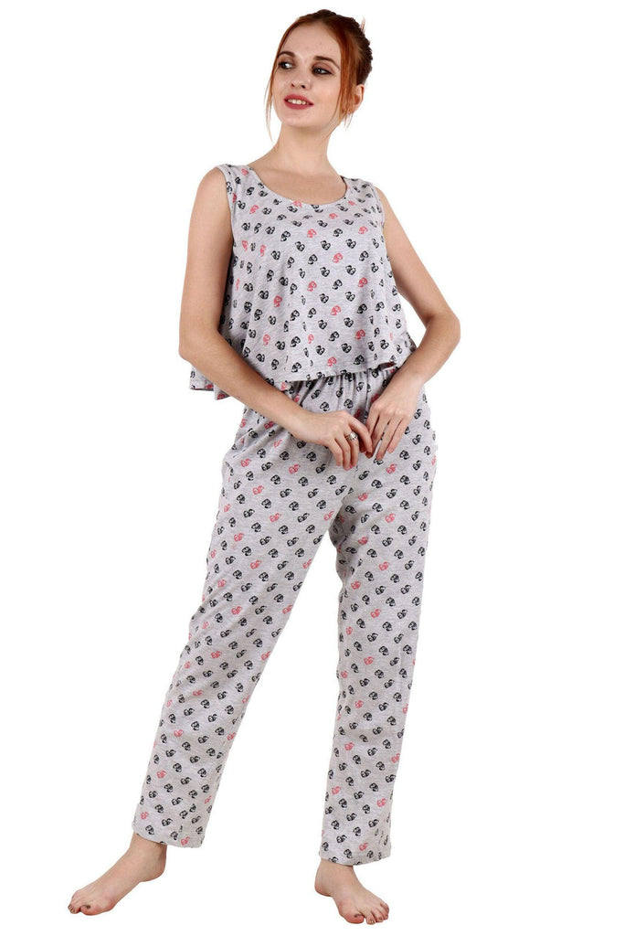 Model wearing Cotton Night Suit Set with Pattern type: Hearts-1