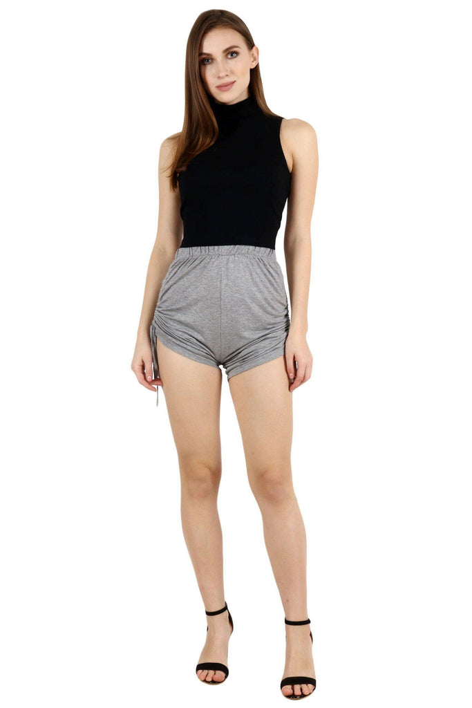 Model wearing Viscose Lycra Shorts with Pattern type: Solid-1