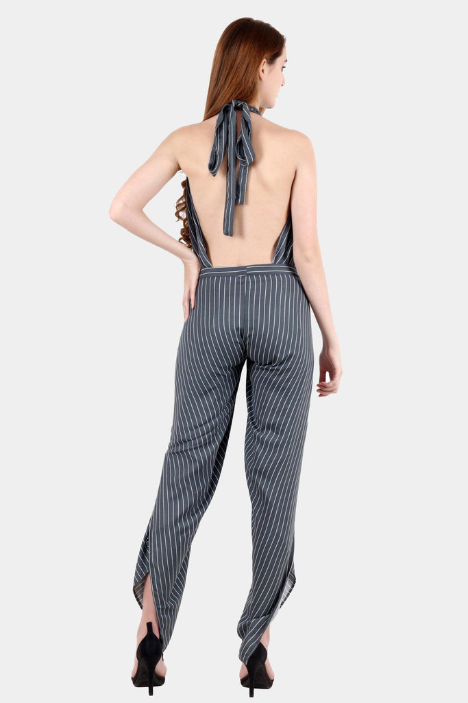 Model wearing Polyester Jumpsuit with Pattern type: Striped-3