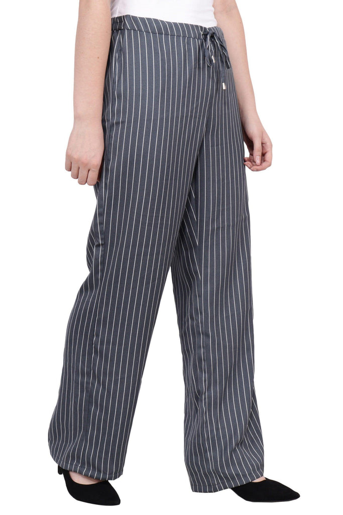 Model wearing Poly Crepe Pant with Pattern type: Striped-4