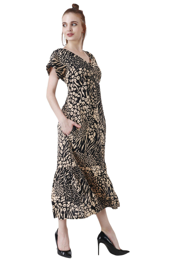 Model wearing Viscose Maxi Dress with Pattern type: Abstract-8