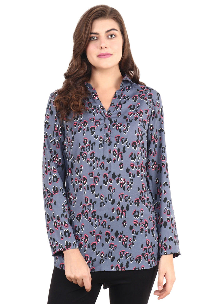 Model wearing Poly Crepe Tunic with Pattern type: Leopard-10