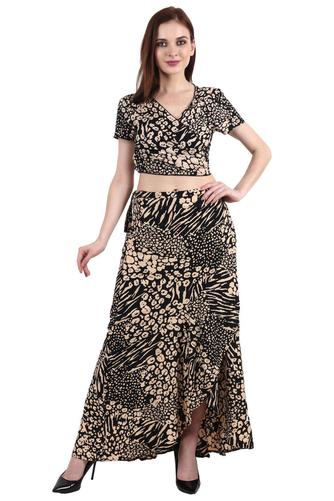 Model wearing Rayon Maxi Skirt with Pattern type: Leopard-2