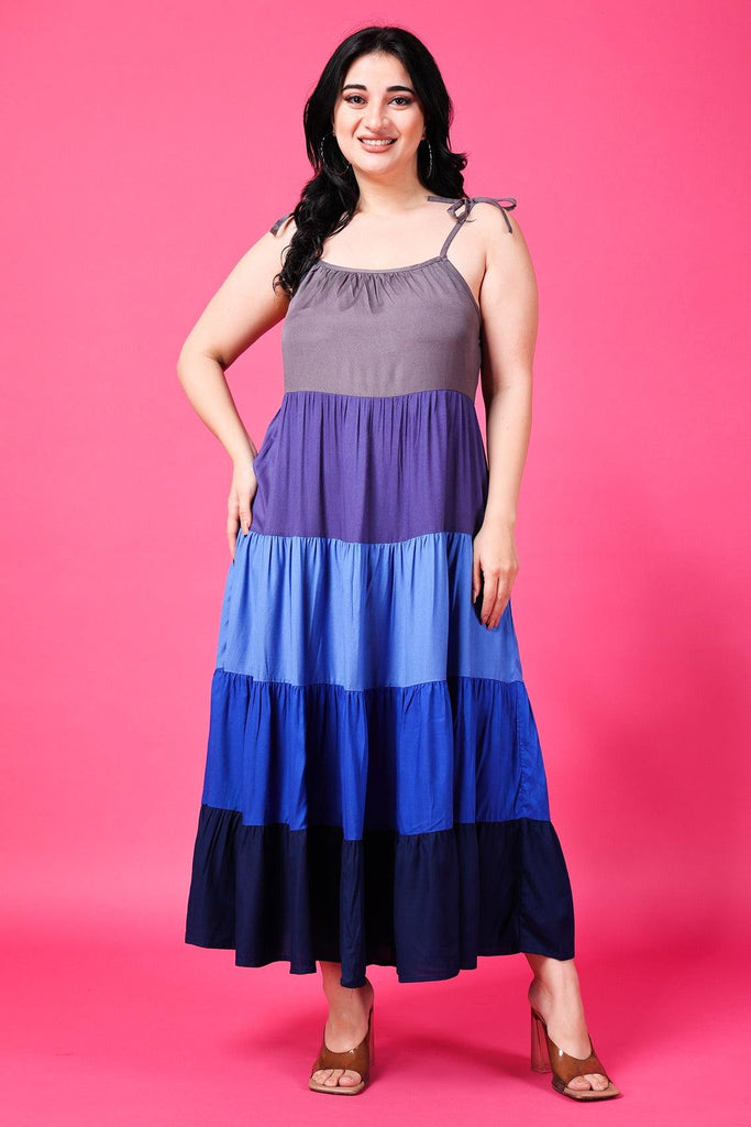 Model wearing Viscose Crepe Maxi Dress with Pattern type: Solid-7