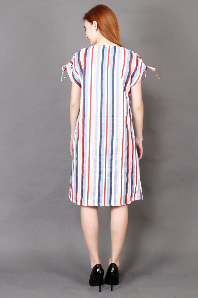 Model wearing Cotton Mini Dress with Pattern type: Striped-3