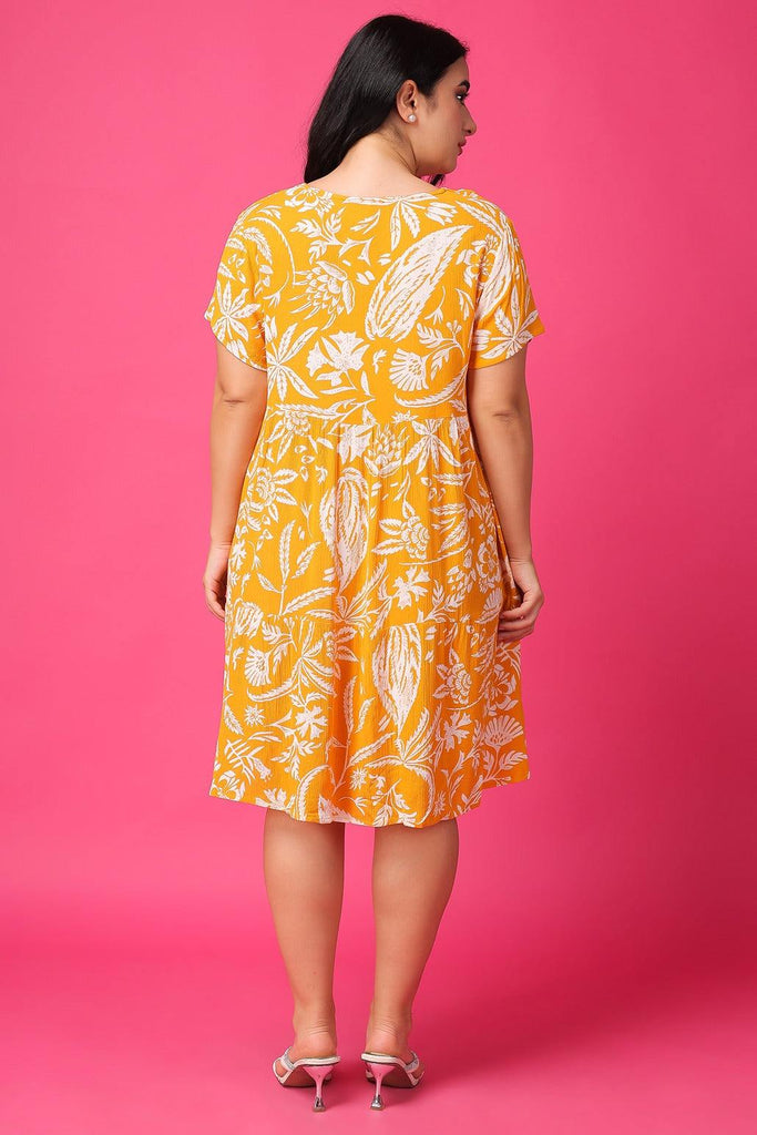 Model wearing Viscose Crepe Mini Dress with Pattern type: Floral-4