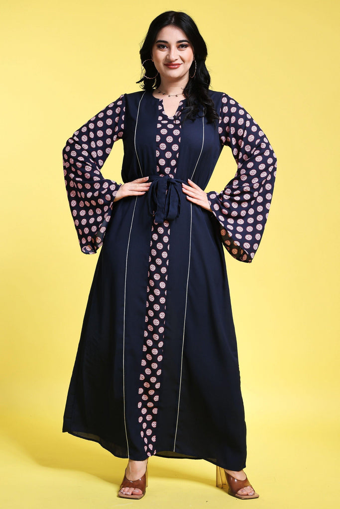 Model wearing Poly Crepe Maxi Dress with Pattern type: Motif-2